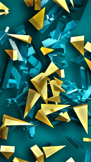 Blue yellow objects green surface - c4d free wallpaper