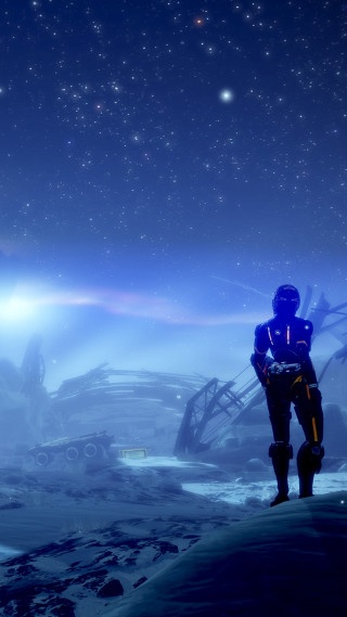Man snow space station blue - space art free wallpaper