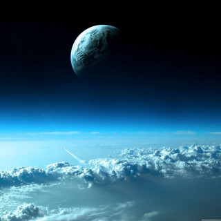 Earth view space shuttle blue - a few white cloud free wallpaper