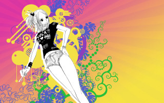 Girl short skirt black shirt - anime style free wallpaper