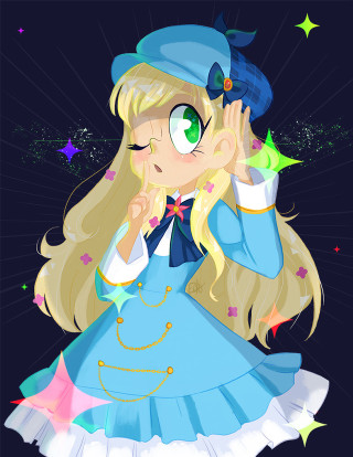Cartoon girl blue dress holding - hint of yayoi kasuma free wallpaper