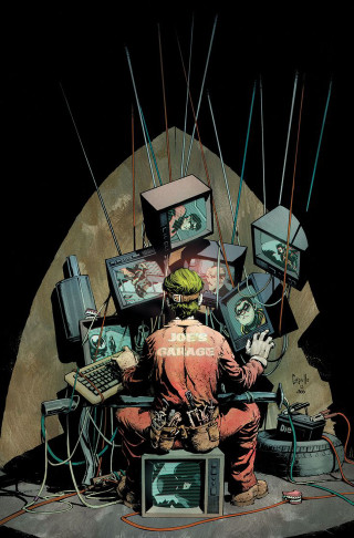 Man sitting table electronic equipment - free cyberpunk wallpaper