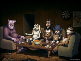 Family cats mice eating table - loony toon free wallpaper