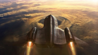 Jet rocket sunset cityscape mountain - a jet free wallpaper