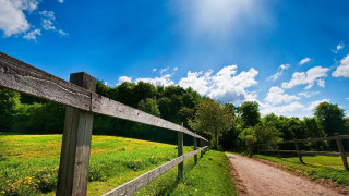 Dirt road fence sunny field - a wooden fence free wallpaper