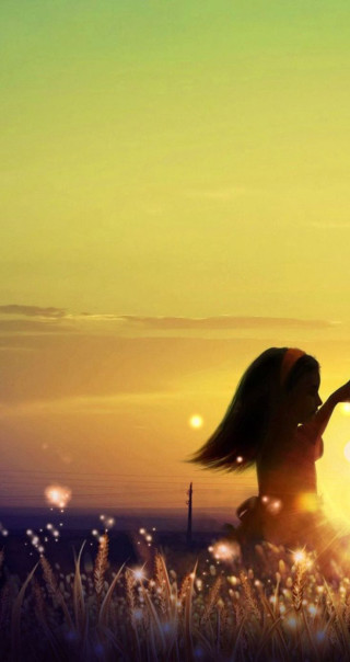 Girl holding dandelion field sunset - sunset free wallpaper
