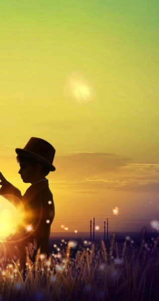 Boy hat kite field sunset - sunset free wallpaper