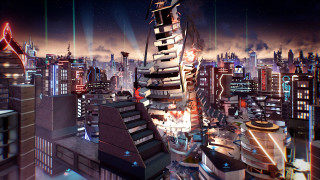 Futuristic city skyscraper lights smoke - a futuristic city free wallpaper