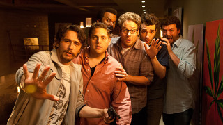 Men group red wall plant - movie still free wallpaper