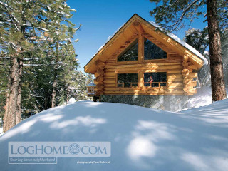 Snowy log cabin forest bench - covered ground free wallpaper