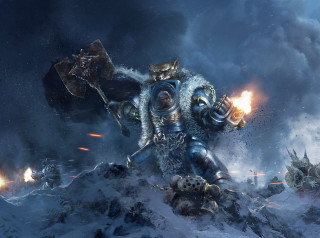 Fantasy warrior demon snowy landscape - his back in free wallpaper