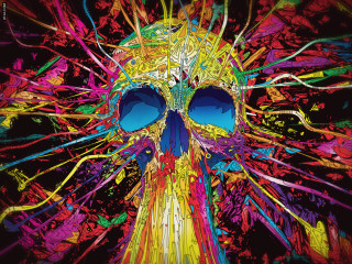 Skull blue eyes colorful paint - face and neck free wallpaper