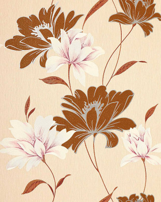 Flower wallpaper brown white tan - fine foliage lace free wallpaper