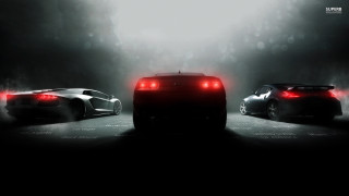 Three cars dark room fog - volumetric lighting free wallpaper