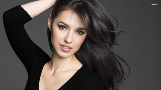 Woman long hair posing hand 16 - head and shoulders portrait free wallpaper