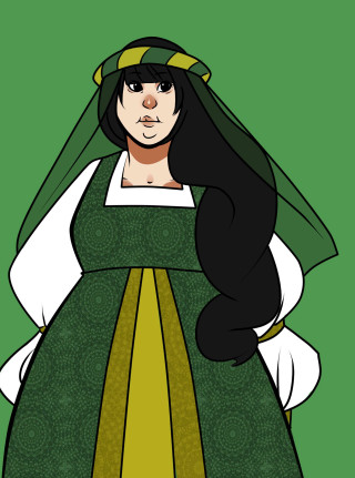 Woman green dress green veil - flat free wallpaper