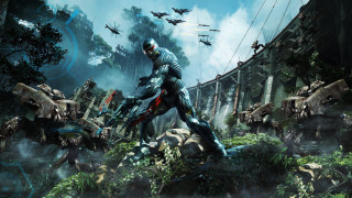Futuristic man jungle gun fighter - overhead free wallpaper