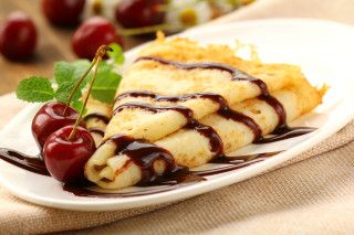 Plate food cherries chocolate sauce - a plate of food free wallpaper