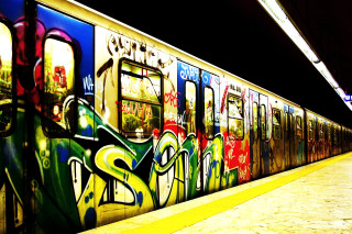 Train graffiti station night person - graffiti paint free wallpaper