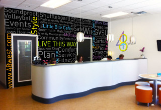 Reception white counter black white - elbridge ayer burbank free wallpaper