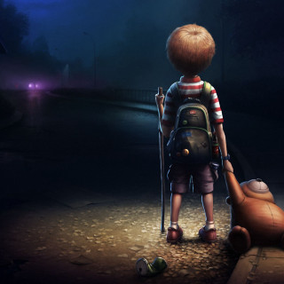 Boy backpack dark teddy bear 2 - storybook illustration free wallpaper