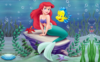 Little mermaid sitting rock fish - free bikini wallpaper