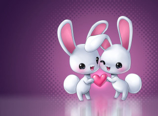 Cute bunnies heart purple polka - a pink heart free wallpaper