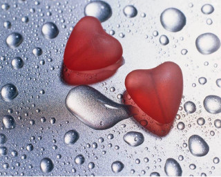 Red hearts wet surface water - wet free wallpaper
