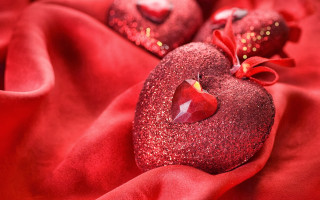 Red hearts bow satin love - cindy wright free wallpaper