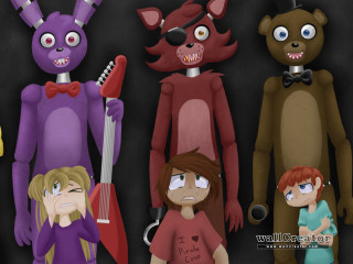 Cartoon characters guitar microphone group - madhouse free wallpaper