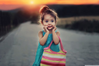 Little girl colorful bag road - caroline lucy scott free wallpaper