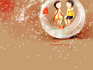 Couple snow globe red ribbon - a red ribbon free wallpaper