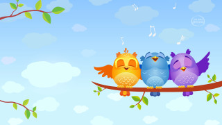 Birds branch music notes blue - the background of the picture free wallpaper