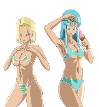 Woman bikini blue hair blonde - superflat free wallpaper