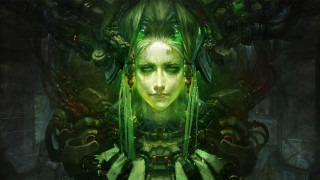 Green hair green face headpiece - a green face free wallpaper