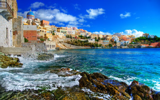 City water view waves crashing 2 - impressionist free wallpaper