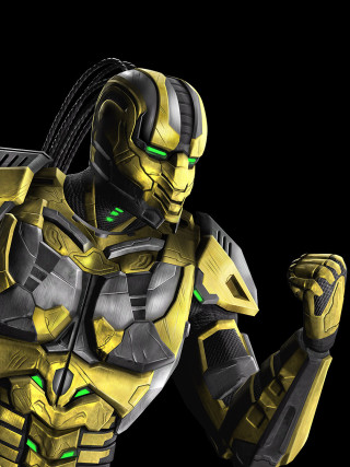 Yellow robot green eyes black - biomechanical free wallpaper