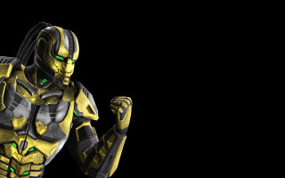 Yellow black robot holding cell - unreal engine 5 quality free wallpaper