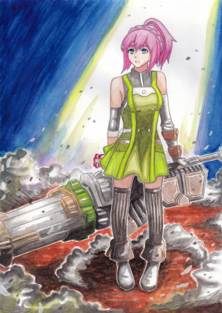 Girl green dress rocket pink - rpg portrait free wallpaper