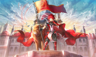 Girl flag bear castle red - a castle free wallpaper