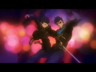 Swords black clothes colorful background - action scene free wallpaper