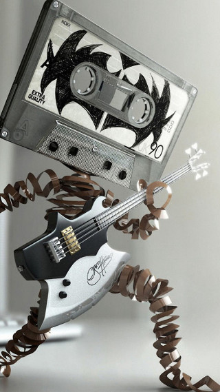 Music cassette guitar bat head - metal free wallpaper