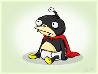 Cartoon penguin red cape yellow - a red scarf free wallpaper