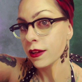 Woman glasses red headband green - glass free wallpaper