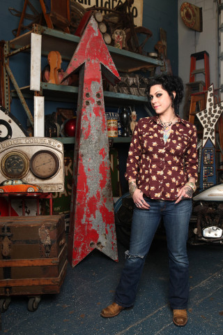 Woman red arrow shelf room - lowbrow free wallpaper