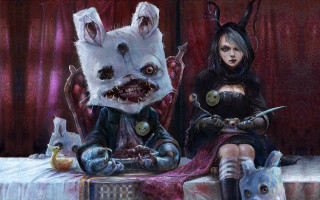 Woman creepy creature bed cat - bastien l. deharme free wallpaper