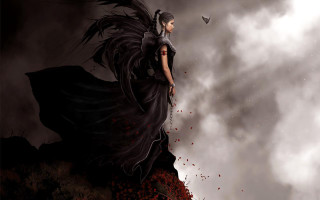 Woman black dress black bird - a hill free wallpaper