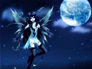 Fairy wings full moon stars - dark fantasy art free wallpaper
