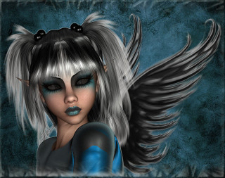 Woman wings blue dress digital - matte fantasy painting free wallpaper