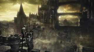 Man standing ledge city clock - bloodborne free wallpaper
